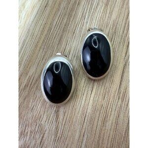 Vintage Mexican Sterling Silver Black Onyx Clip Earrings Mexico 925